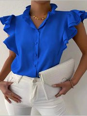 Button Front Flounce Sleeve Blouse