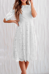 Casual Solid Lace O Neck Cake Skirt Skater Dresses