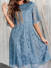 Casual Solid Lace O Neck Cake Skirt Skater Dresses