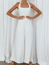 Casual Solid Split Joint Halter Loose Jumpsuits