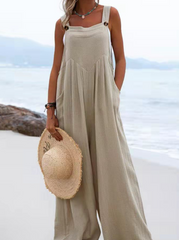 Casual Solid Split Joint Square Collar Loose Jumpsuits