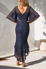 Casual Solid Lace O Neck Trumpet Mermaid Dresses Bodycon Dresses
