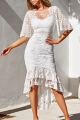 Casual Solid Lace O Neck Trumpet Mermaid Dresses Bodycon Dresses