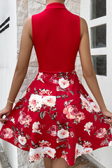 Fashion Print Bandage O Neck Cake Skirt Dresses Skater Dresses