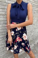 Fashion Print Bandage O Neck Cake Skirt Dresses Skater Dresses