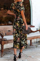 Fashion Print Slit O Neck Irregular Dress Maxi Dresses