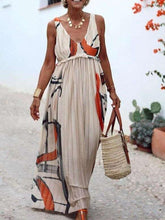 Casual Sexy Print V neck Sleeveless Vest Maxi Dresses