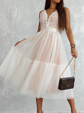 Casual Patchwork Lace Spaghetti Strap Cake Skirt Dresses Evening Dresses