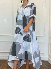Casual Print Split Joint Turndown Collar Shirt Dress Dresses(4 colors)