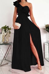 Casual Solid Flounce One Shoulder Cake Skirt Dresses Evening Dresses