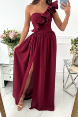 Casual Solid Flounce One Shoulder Cake Skirt Dresses Evening Dresses