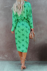 Casual Print Split Joint Turndown Collar Shirt Dress Bodycon Dresses