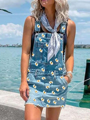 Fahion Print Jean Vest Shift Dresses