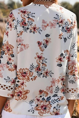 Casual Print Split Joint V Neck Tops Blouses