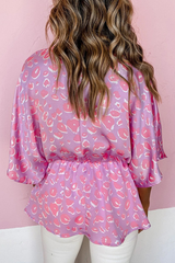 Fashion Print Split Joint V Neck Tops