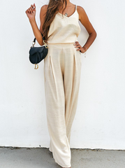 Casual Solid Split Joint Spaghetti Strap Sleeveless Two Pieces(3 colors)