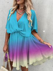 Wrap Front Tie Dye Short Dress