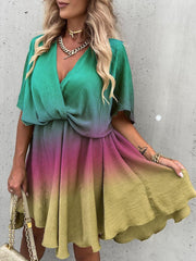 Wrap Front Tie Dye Short Dress