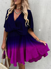 Wrap Front Tie Dye Short Dress