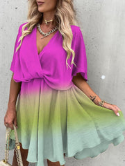 Wrap Front Tie Dye Short Dress