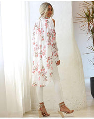 Fashion Print Off shoulder Long sleeve Stand collar Irregular Blouses