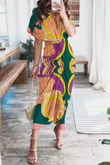 Casual Print Patchwork Turndown Collar Shirt Dress Dresses(4 Colors)