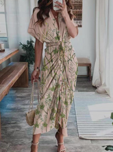 Casual Print Patchwork Turndown Collar Shirt Dress Dresses(4 Colors)