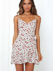 Fashion Print V neck Vest Skater Dresses