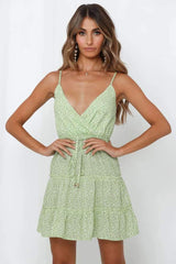 Sexy Print V neck Vest Lacing Gored Skater Dresses