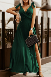 Casual Solid Bandage V Neck Cake Skirt Dresses Maxi Dresses
