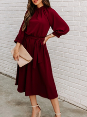 Casual Solid Patchwork O Neck Waist Skirt Dresses