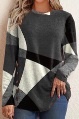 Casual Print Patchwork O Neck Tops Sweaters