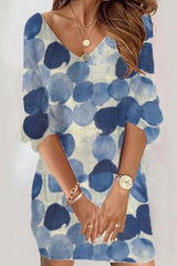 Casual Print Patchwork V Neck Straight Dresses
