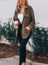 Fashion Daily Solid Pocket Shirt Collar Tops Blouses