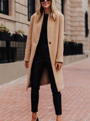 Daily Elegant Solid Mandarin Collar Outerwear Coats