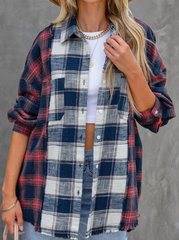 Casual Plaid Patchwork Turndown Collar Blouses