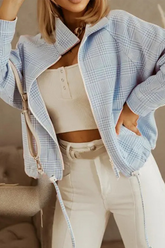 Casual Plaid Patchwork Turndown Collar Outerwear Jackets