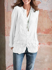 Casual solid women lomg sleeve v neck blouses