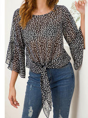 Women Thin Round Neck Chiffon Printed Blouses