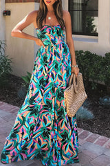 Elegant Print Patchwork Strapless Strapless Dress Maxi Dresses