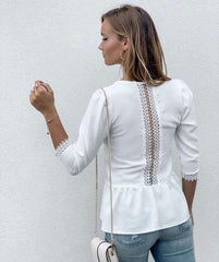 Fashion Pure V neck Gored Half sleeve Blouses
