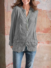 Casual solid women lomg sleeve v neck blouses