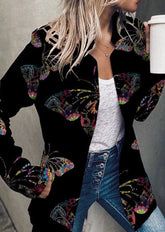 Fashion Print Patchwork O Neck Outerwear Coats(3 Colors)