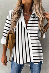 Elegant Striped Buttons Shirt Collar Tops Long Sleeve Blouses