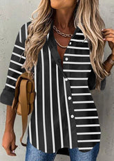 Elegant Striped Buttons Shirt Collar Tops Long Sleeve Blouses