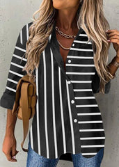 Elegant Striped Buttons Shirt Collar Tops Long Sleeve Blouses