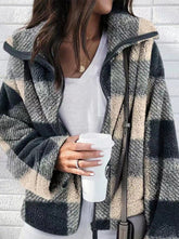 Street Plaid Color Block Patchwork Turndown Collar Outerwear