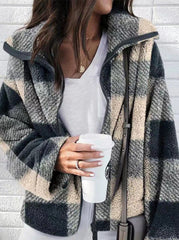 Street Plaid Color Block Patchwork Turndown Collar Outerwear