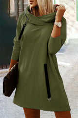CiciCloth Casual Street Solid Zipper Hooded Collar A Line Dresses(5 Colors)