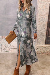 CiciCloth Elegant Print Contrast Turndown Collar Shirt Dress Dresses